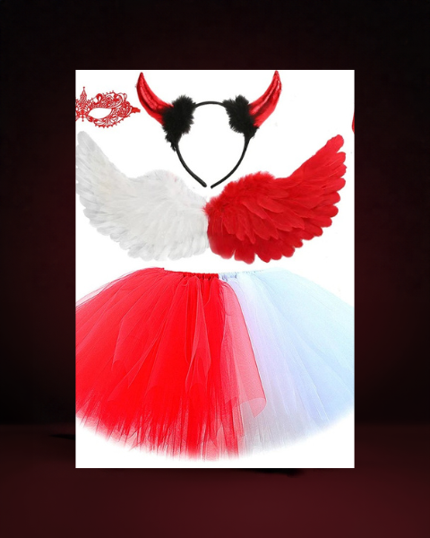 Déguisement Mi-Ange Mi-Démon Fille – Robe Tutu Rouge et Blanche - photo premium Panoplia