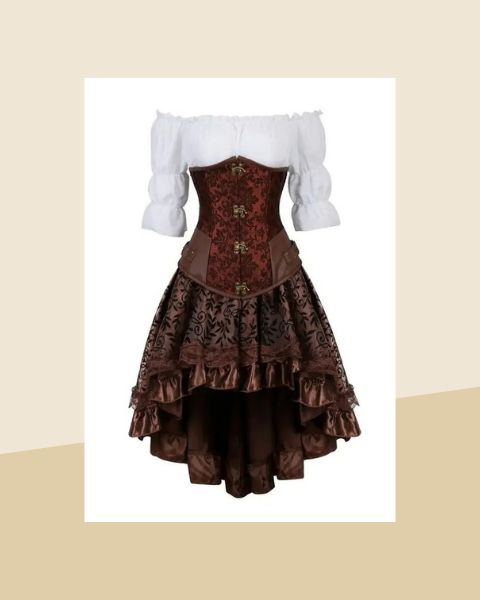 Déguisement Pirate Gothique Femme 3 Pièces – Corset Brodé - photo premium Panoplia