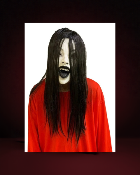 Masque Femme Fantôme en Latex à Cheveux Noirs - photo premium Panoplia