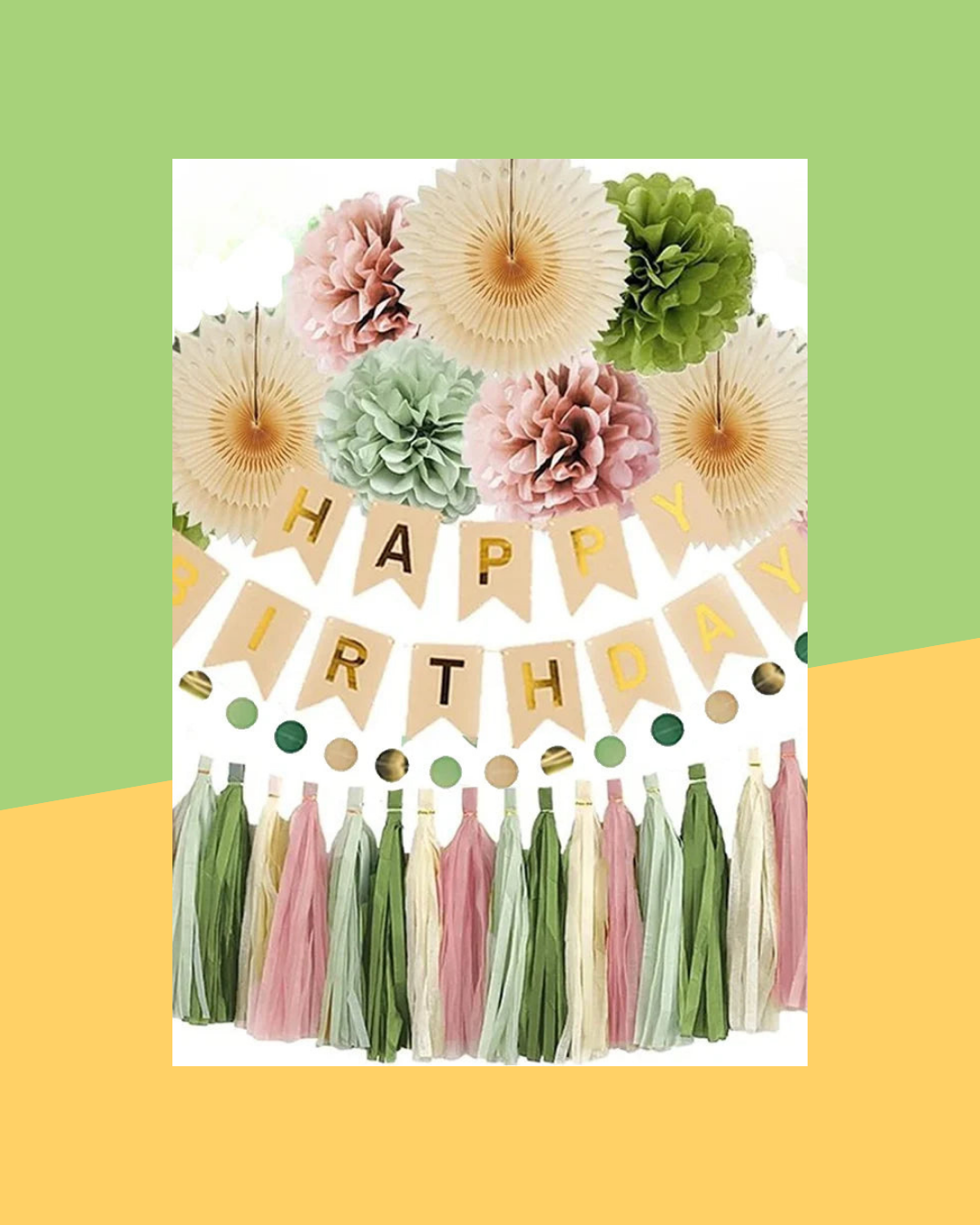 Pompons Eventails Papier Vert Olive Rose Poudre - photo premium Panoplia