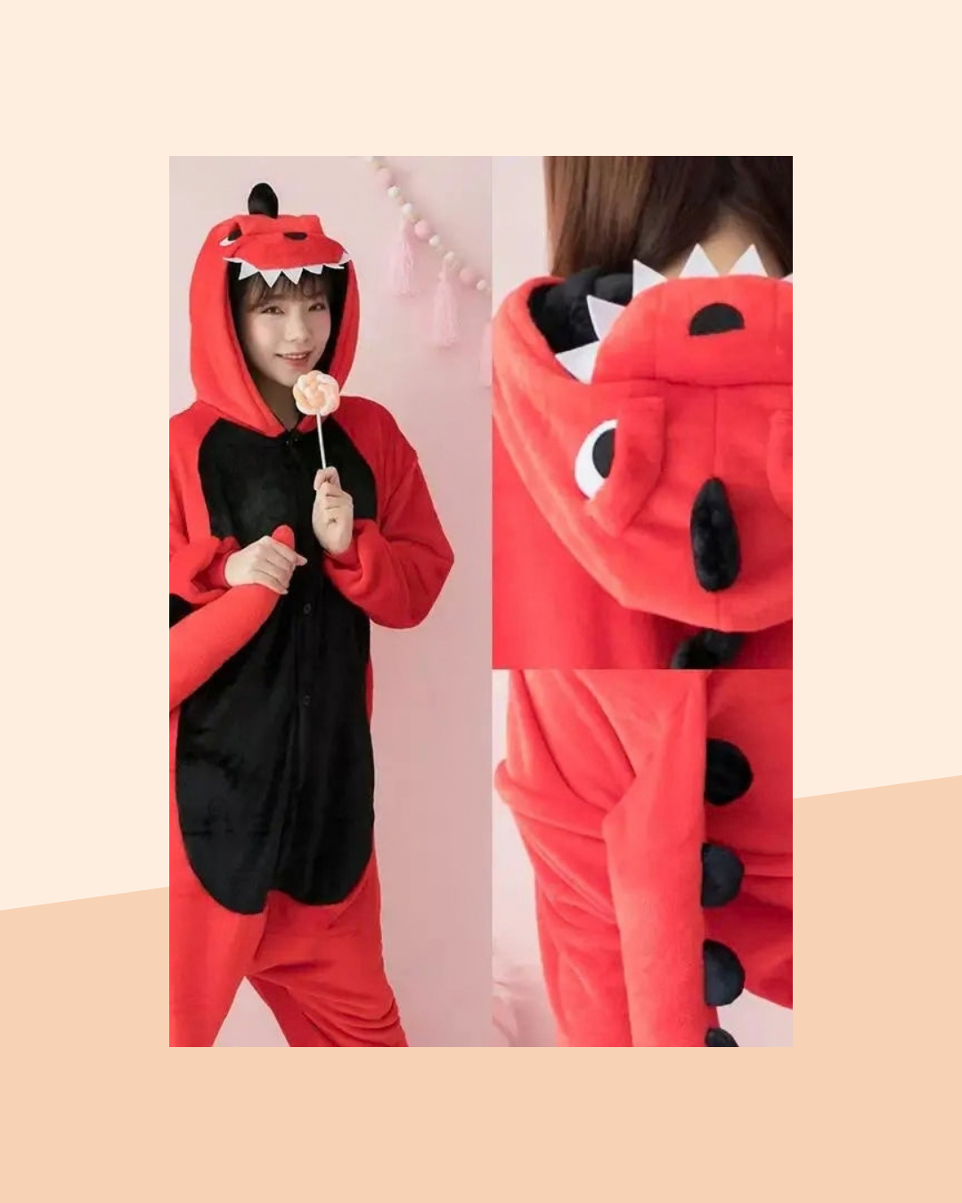 Combinaison Dinosaure Rouge Kigurumi - photo premium Panoplia