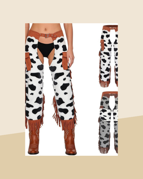Pantalon Cow-Girl Imprimé Vache à Franges - photo premium Panoplia