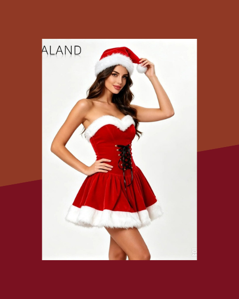 Mini-Robe Bustier Mère Noël Sexy en Velours avec Bonnet - photo premium Panoplia