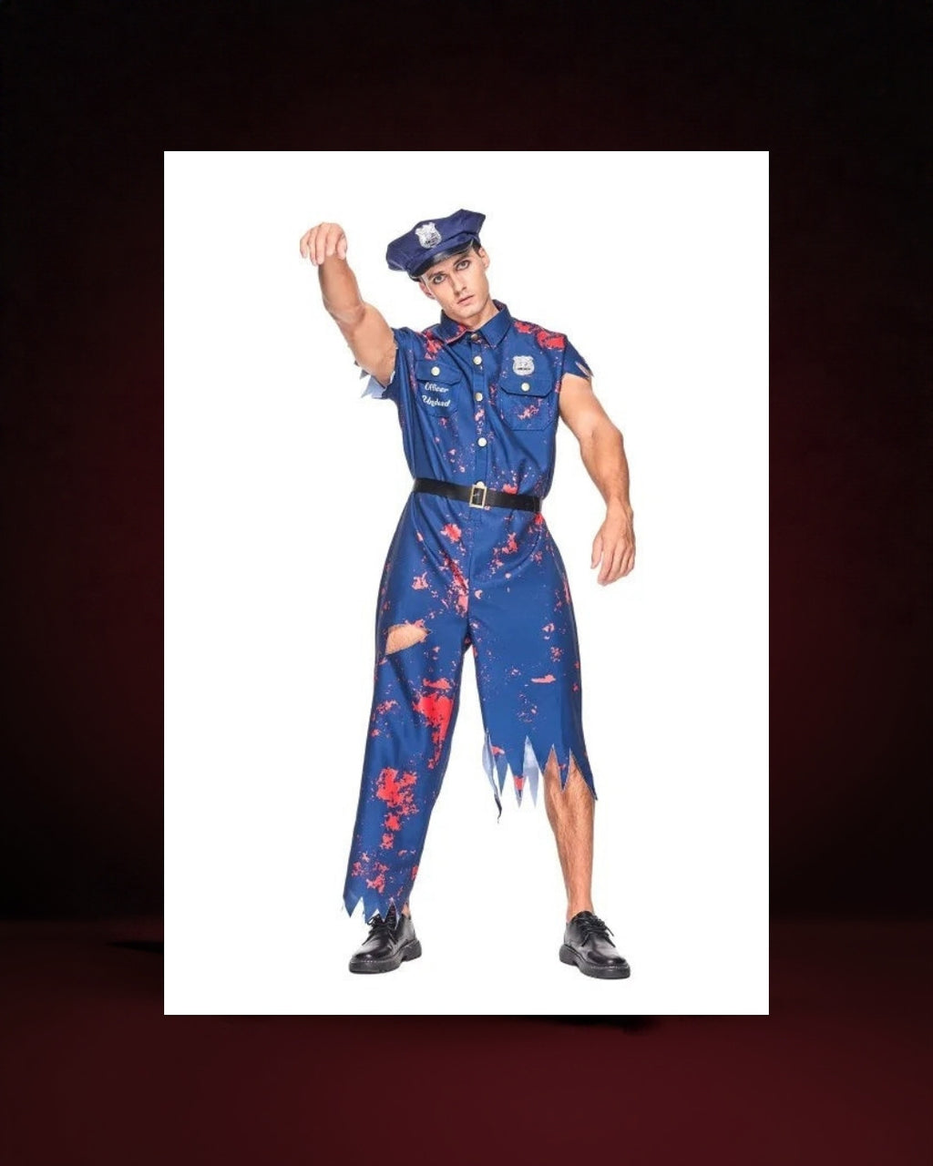 Déguisement Policier Zombie Homme avec Chapeau et Ceinture – photo premium Panoplia