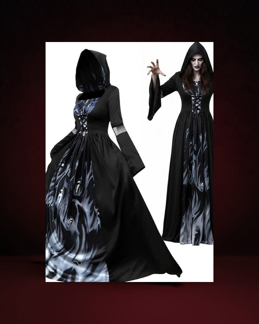 Robe Longue Sorcière Vampire à Capuche – photo premium Panoplia
