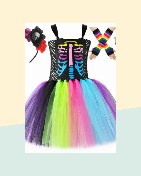 Robe Tutu Squelette Arc-en-Ciel Fille - photo premium Panoplia