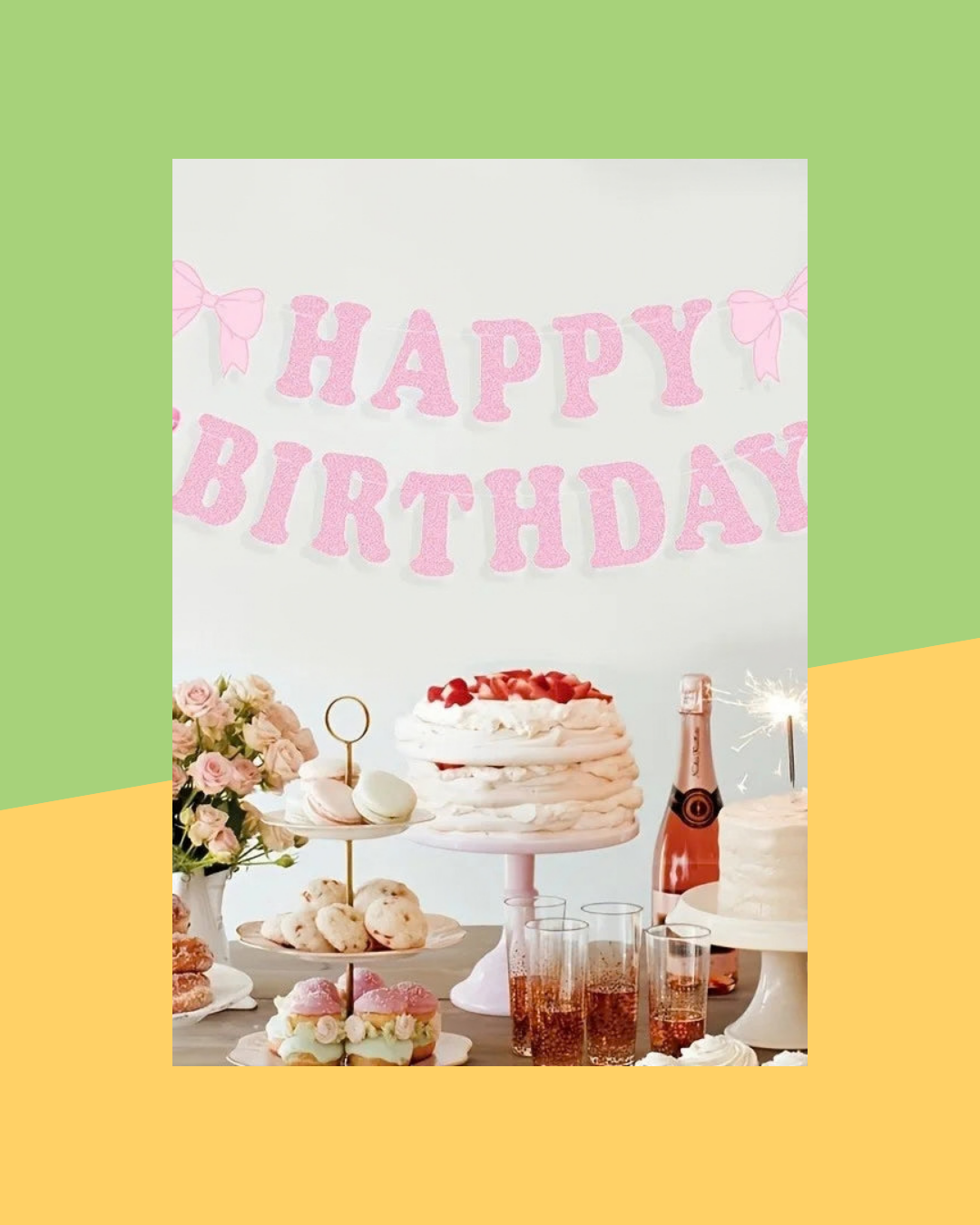 Bannière Happy Birthday Rose Pailletee avec Noeuds - photo premium Panoplia