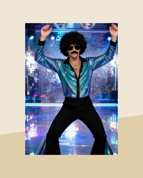 Costume Disco Homme – Chemise Dorée et Pantalon Pattes d'Éléphant - photo premium Panoplia