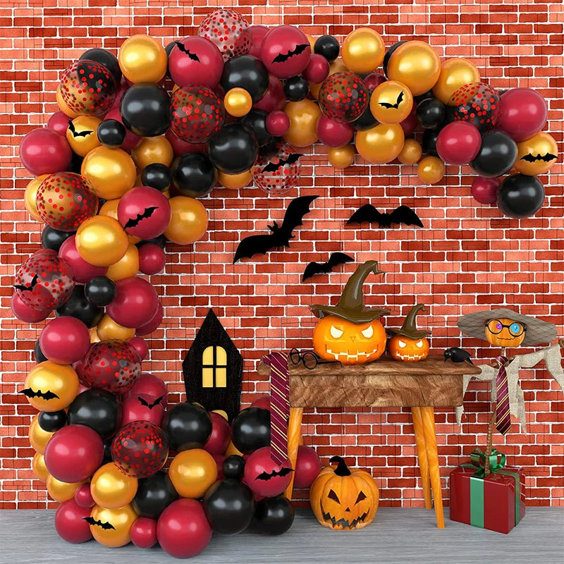 Kit Arche de Ballons Halloween Thème Sorcier - Bordeaux, Noir et Doré