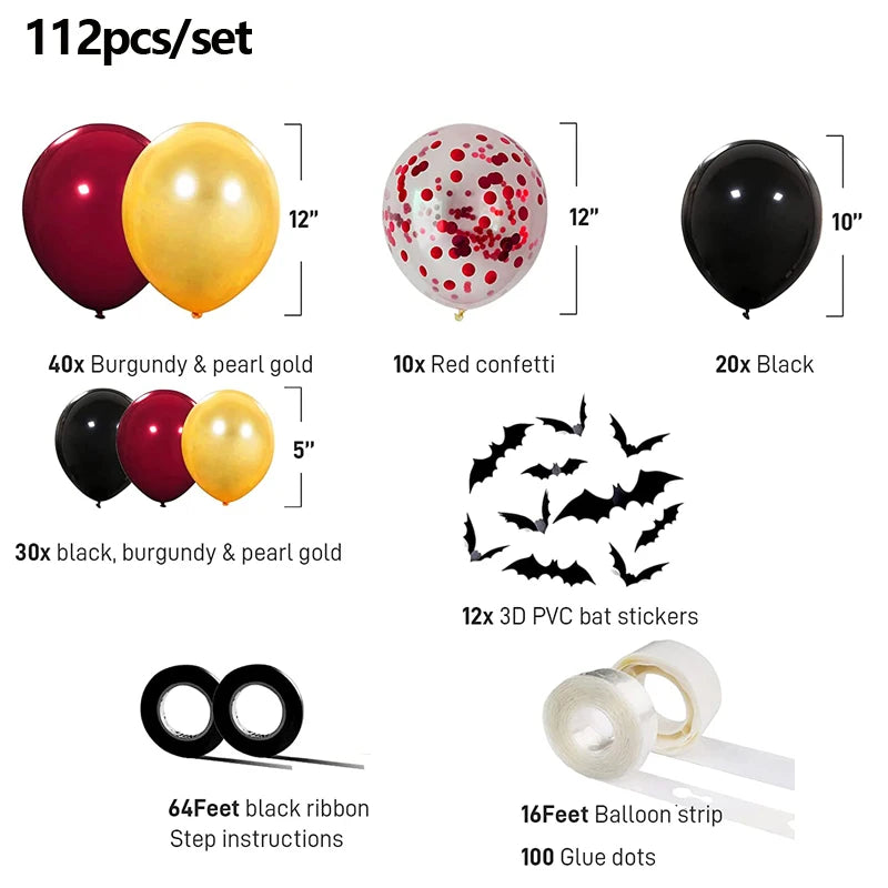 Kit Arche de Ballons Halloween Thème Sorcier - Bordeaux, Noir et Doré – vue 2