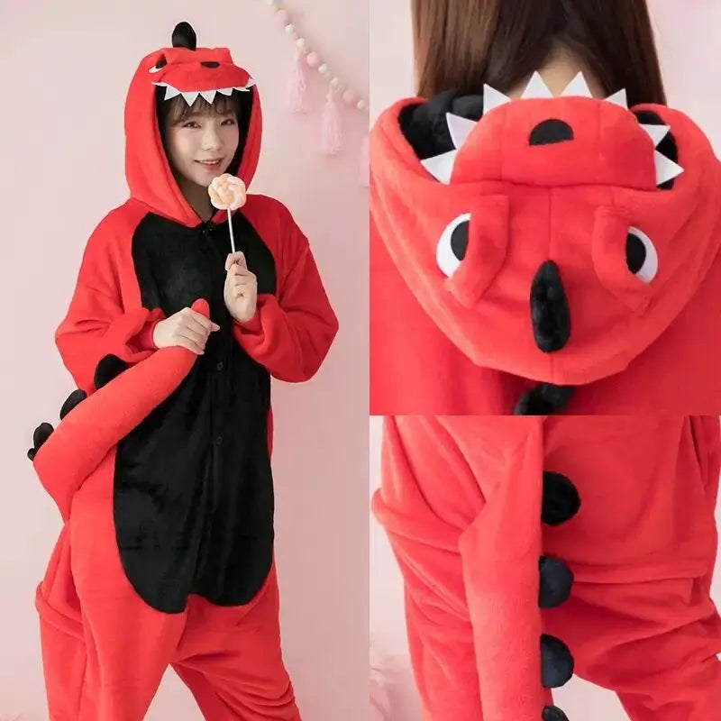 Combinaison Dinosaure Rouge Kigurumi - Pyjama Polaire Famille