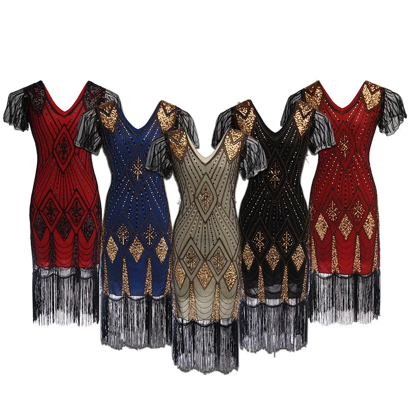 Robe Charleston Gatsby Années 20 à Sequins et Franges