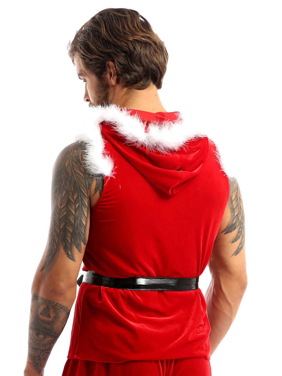 Manteau Père Noël en Velours à Capuche Homme – vue 4