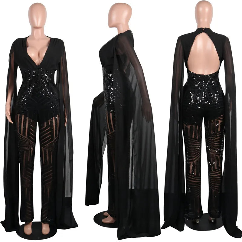 Combinaison Femme à Sequins – Manches Longues