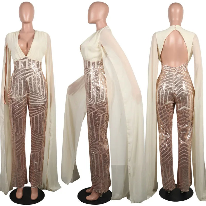 Combinaison Femme à Sequins – Manches Longues