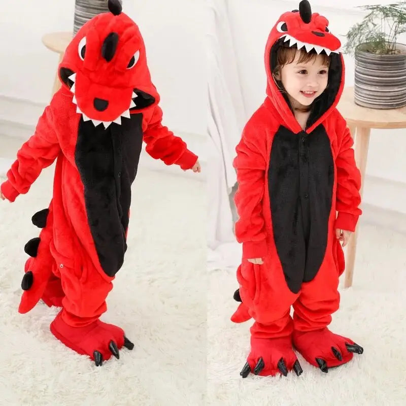 Combinaison Dinosaure Rouge Kigurumi - Pyjama Polaire Adulte Famille