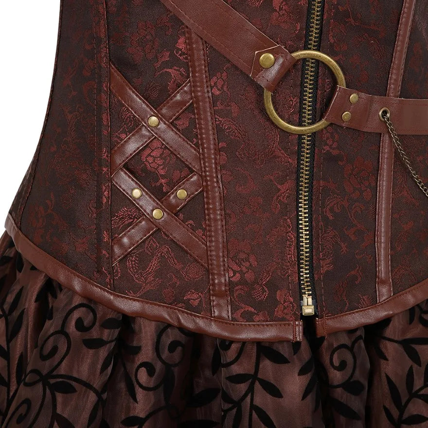 Déguisement Pirate Steampunk Femme 3 Pièces – Corset, Blouse et Jupe – vue 5