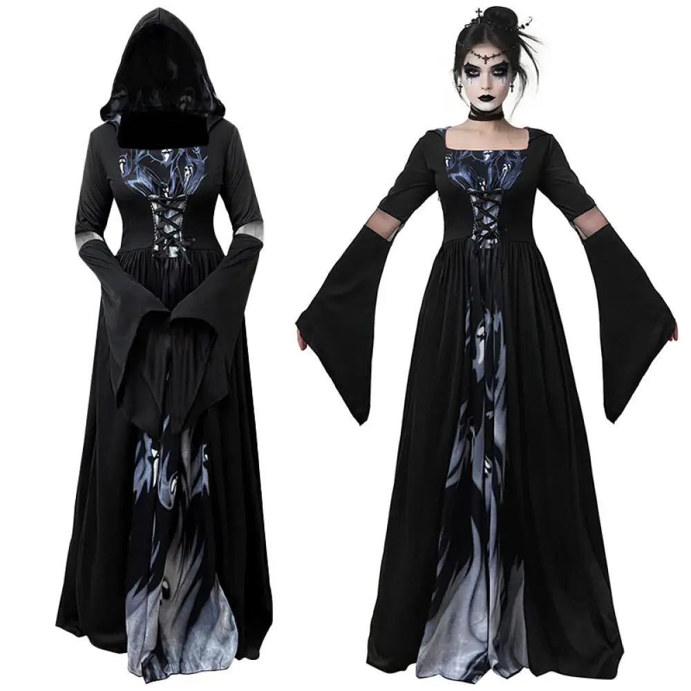 Robe Longue Sorcière Vampire à Capuche – vue 3