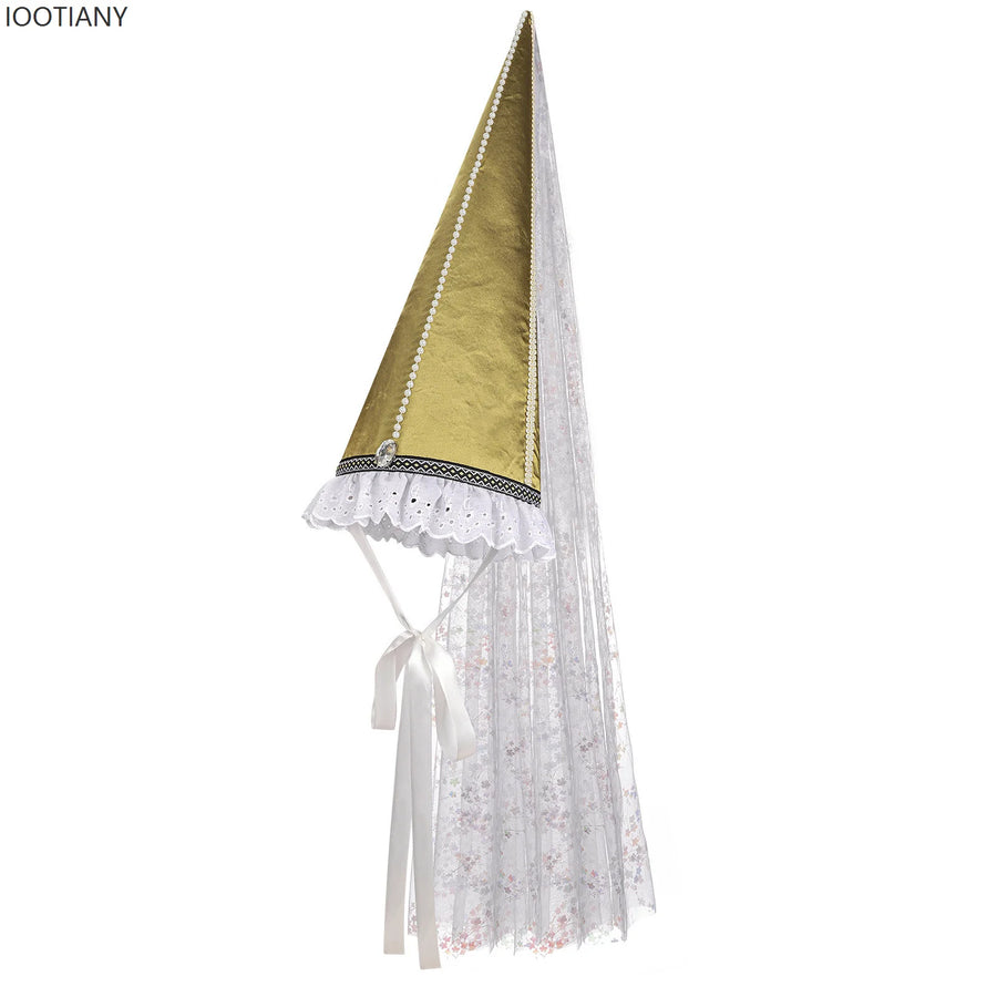 Chapeau Pointu de Sorcière avec Voile Blanc – vue 2
