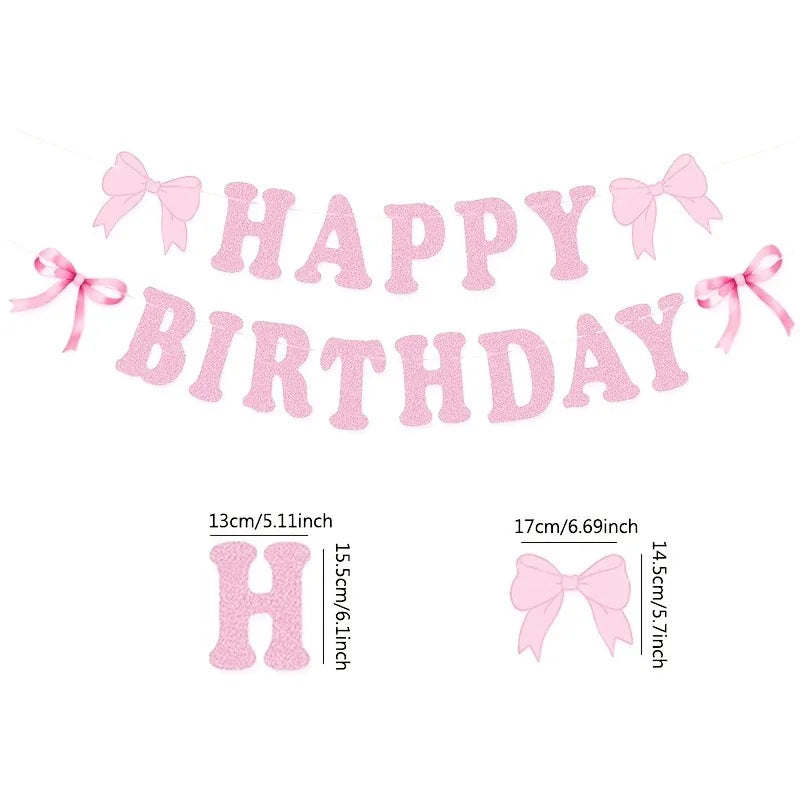 Bannière Happy Birthday Rose Pailletée avec Nœuds – vue 2