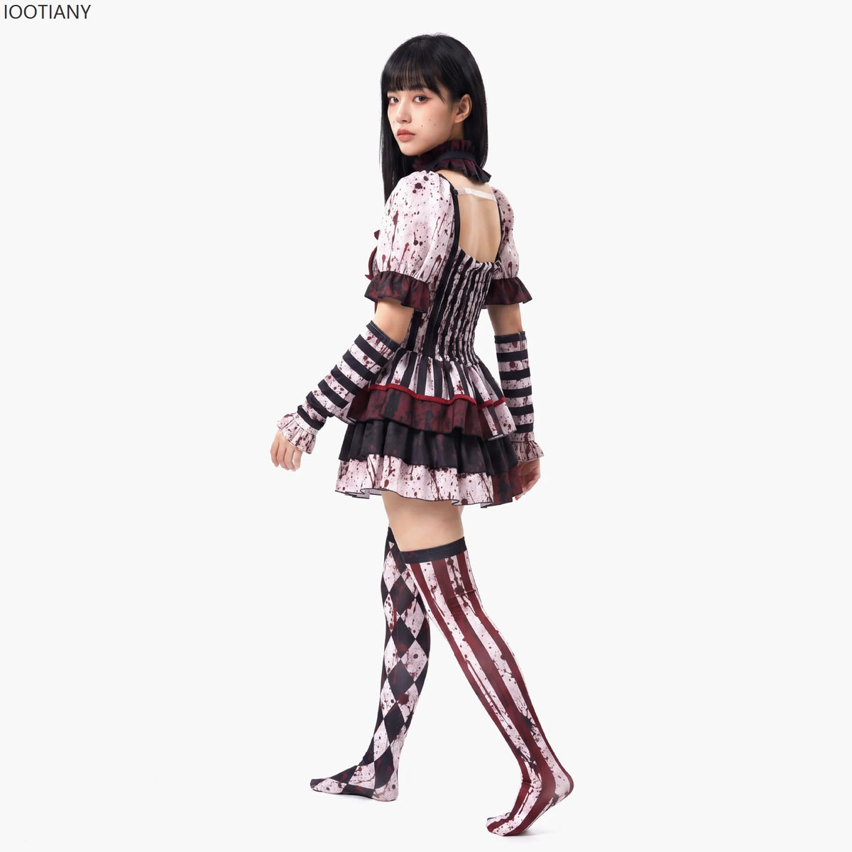 Combinaison Clown Sanglant Femme – Tenue de Cirque Gothique Rayée – vue 4