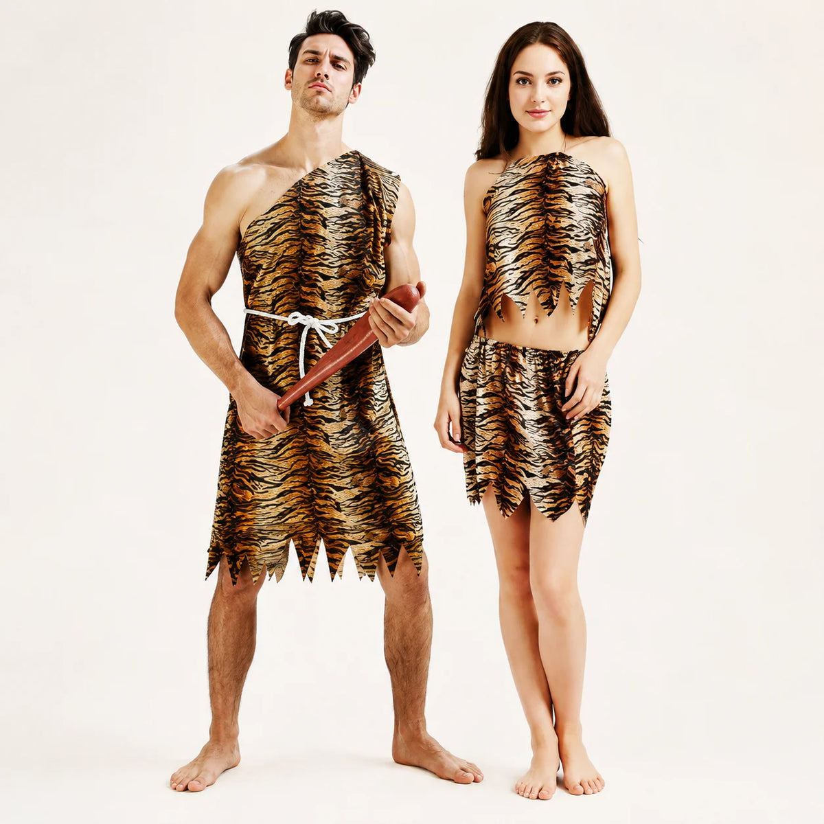 Déguisement Homme des Cavernes Couple Imprimé Tigre