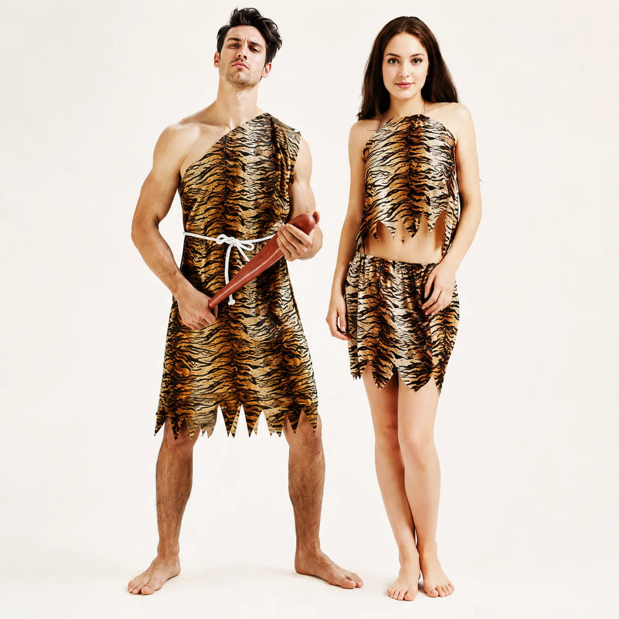 Déguisement Homme des Cavernes Couple Imprimé Tigre