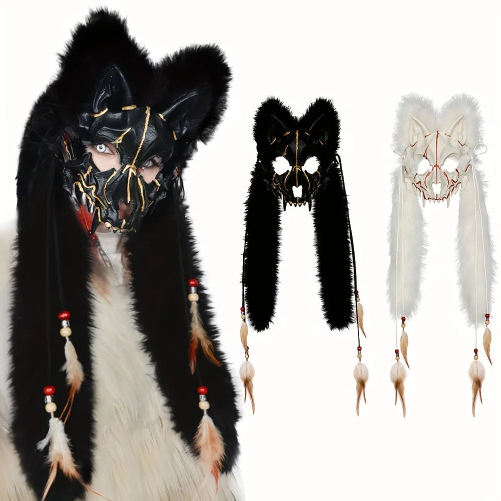 Masque Loup en Fourrure – Coiffe Viking