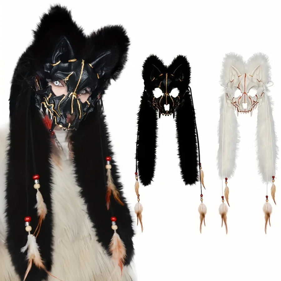Masque Loup en Fourrure – Coiffe Viking