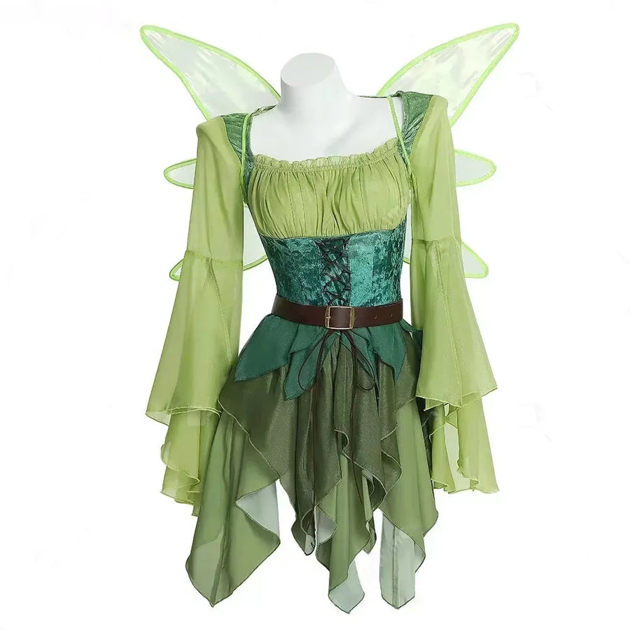Robe de fée elfe verte avec ailes – du S au XXL