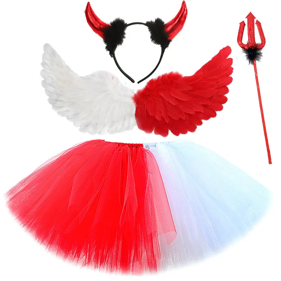 Déguisement Mi-Ange Mi-Démon Fille – Robe Tutu Rouge et Blanche – vue 8