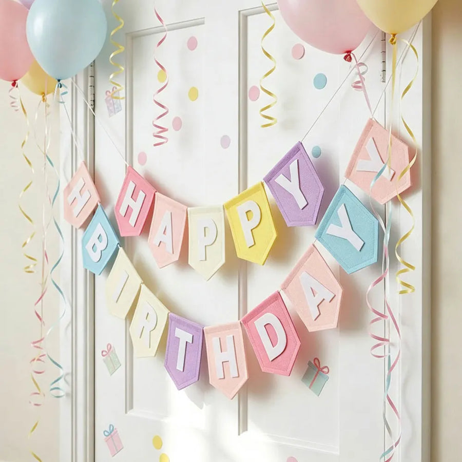 Guirlande Joyeux Anniversaire en Feutrine – Pastel