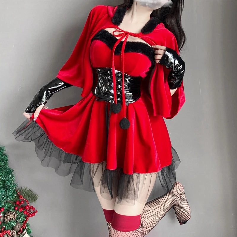 Déguisement Diablesse Femme – Robe en Velours Rouge avec Cape – vue 2