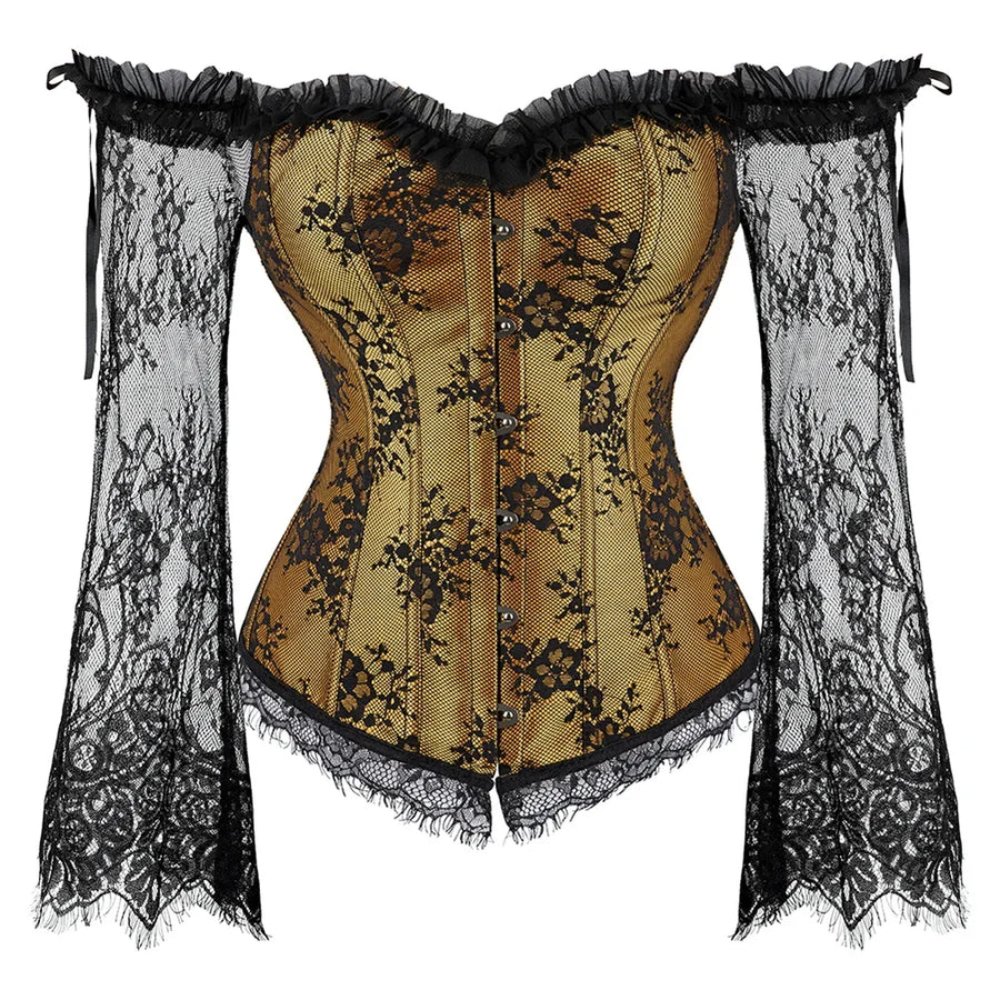 Corset Gothique à Manches en Dentelle – Bustier Jacquard Fleuri – vue 5