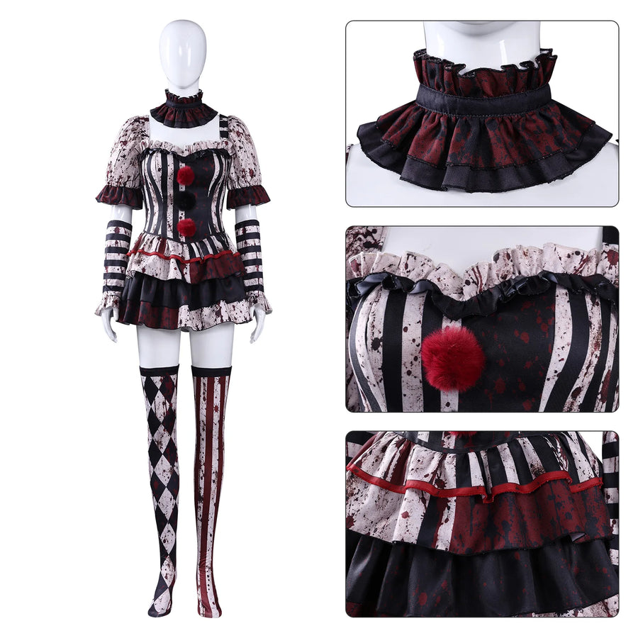 Déguisement Clown Tueur Femme avec Collier Ras-du-Cou