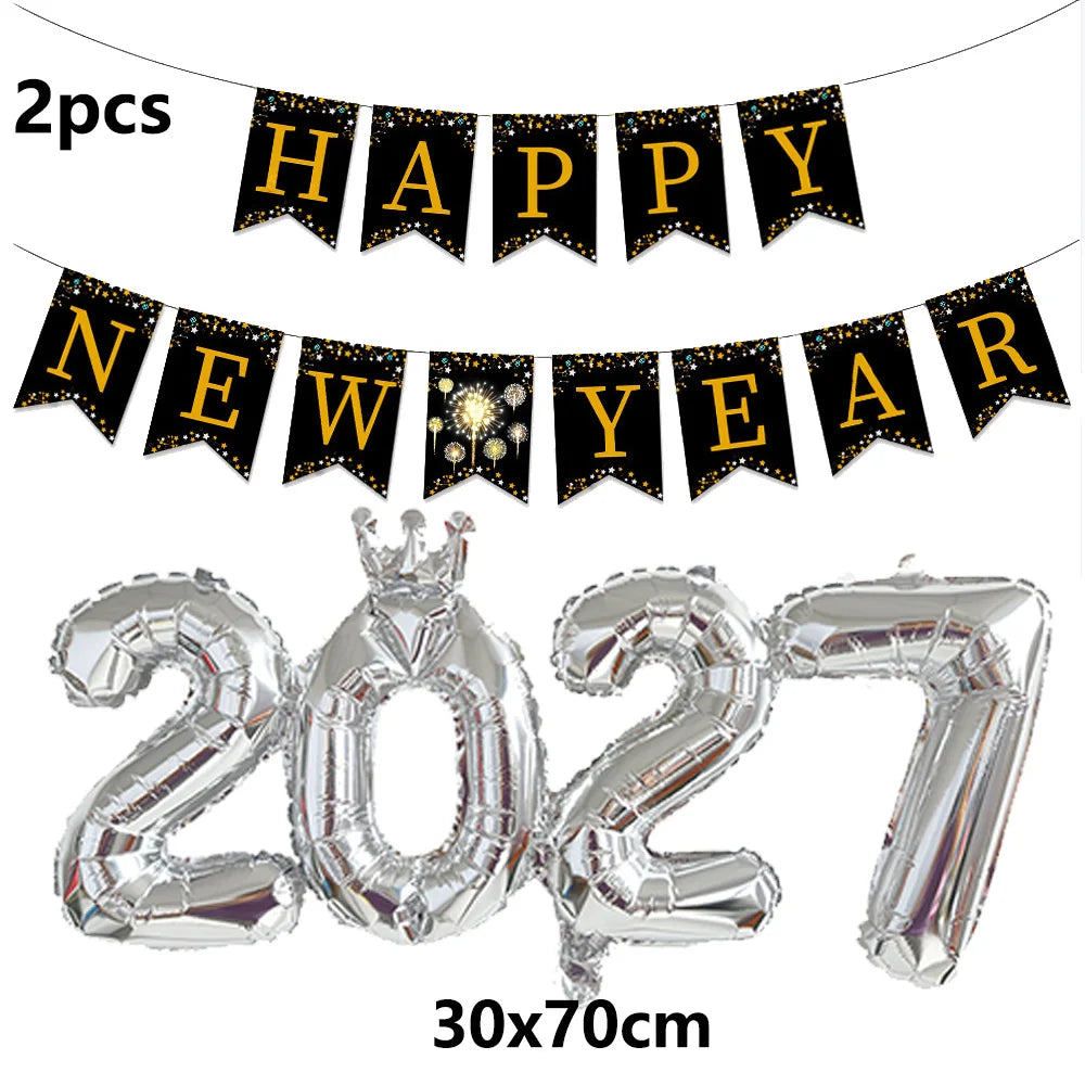 Kit Décoration Nouvel An Doré - Banderoles, Ballons et Chiffres 2027 – vue 12
