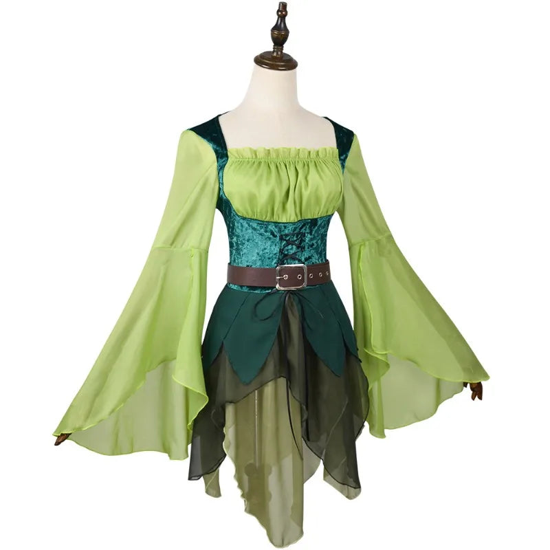 Robe de Fée Elfe Verte Médiévale avec Ailes et Ceinture – vue 2