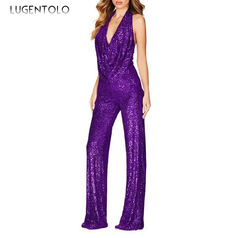 Combinaison Paillettes Femme - Tenue de Soirée Dos Nu – vue 5