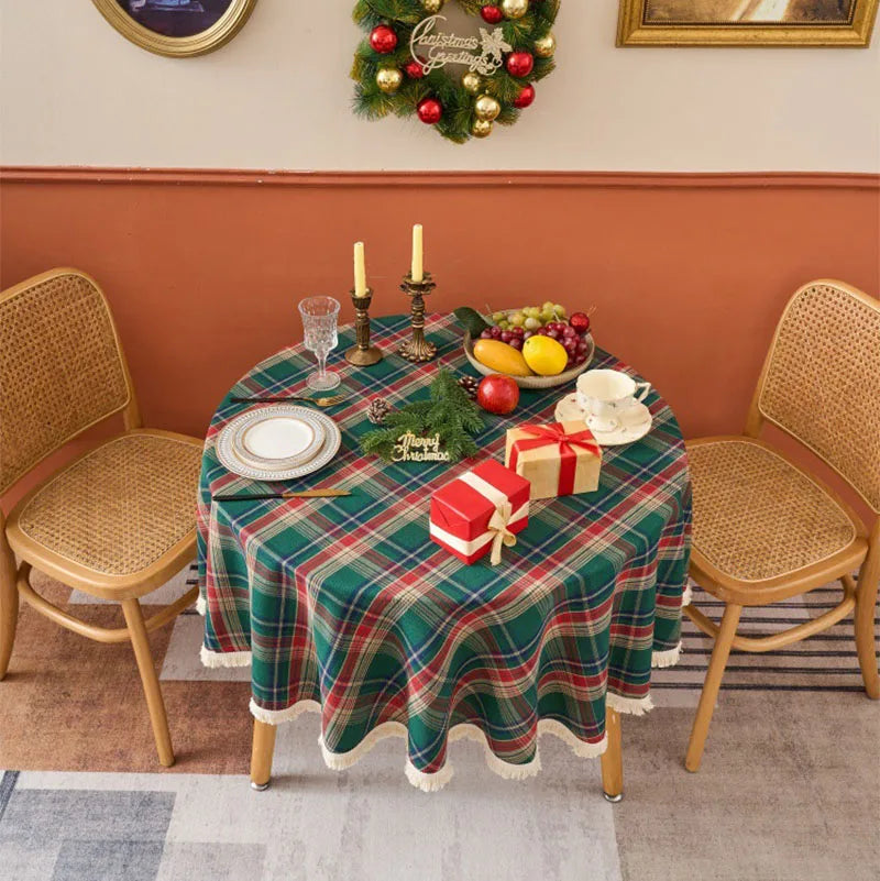 Nappe Ronde de Noël Vintage à Carreaux Rouge et Vert – vue 5