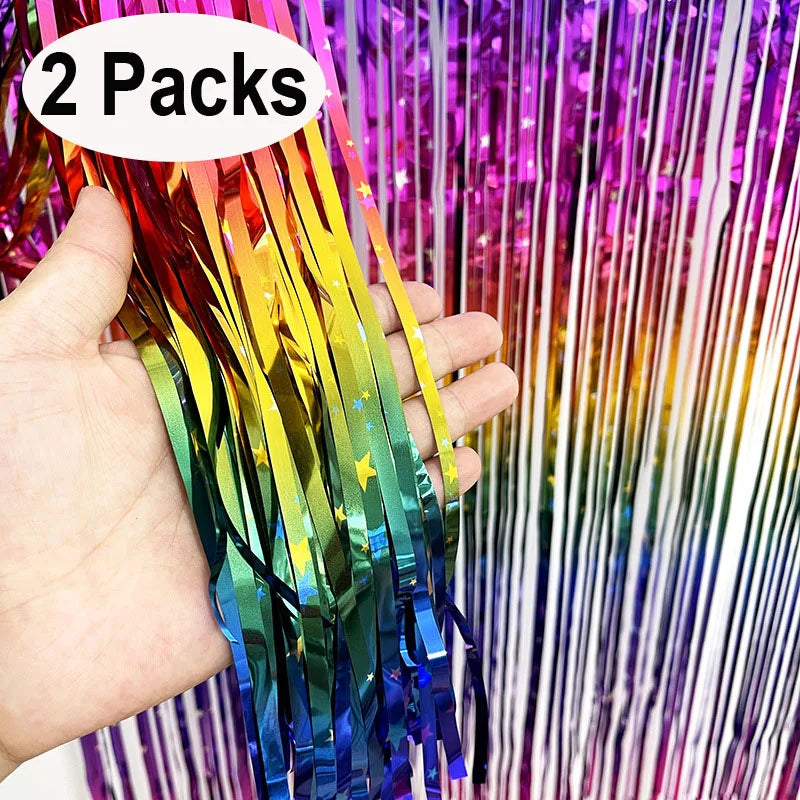 Rideaux à Franges Métallisés – Lot de 2, Plusieurs Couleurs