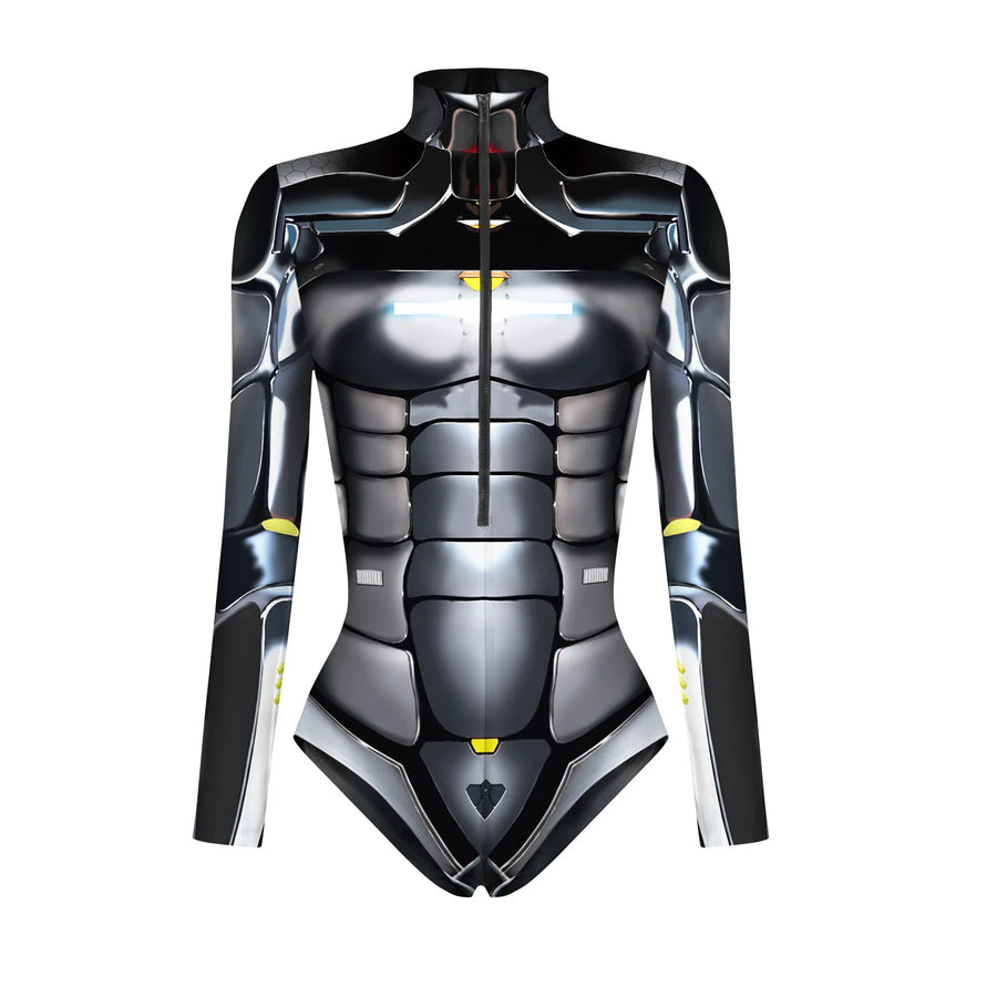 Combinaison Super-Héros Femme - Costume Armure Robot Imprimé Numérique