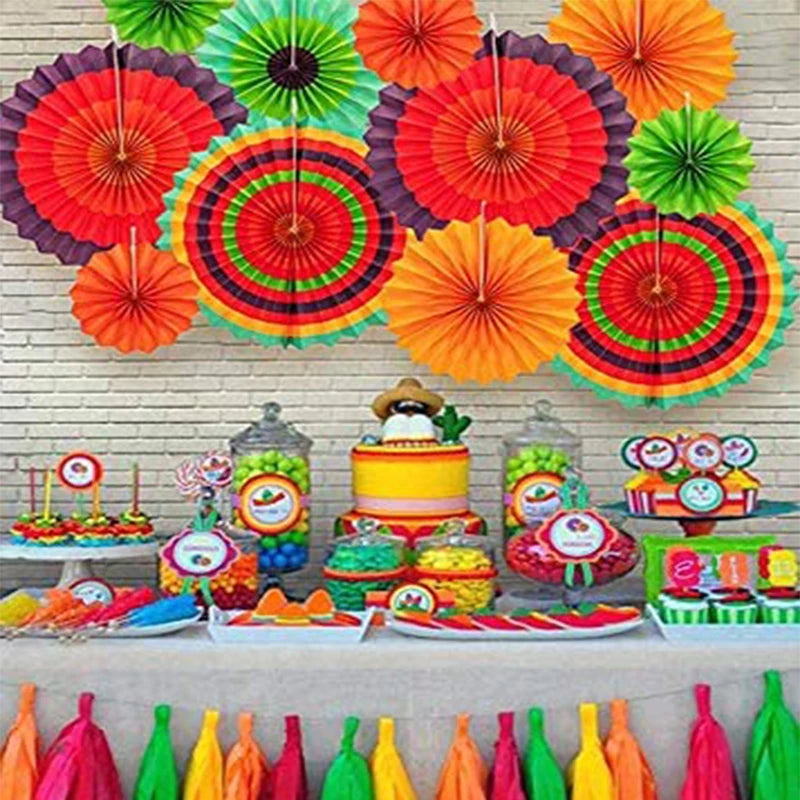 Éventails en Papier Colorés Fiesta Mexicaine - Lot de 12 – vue 3