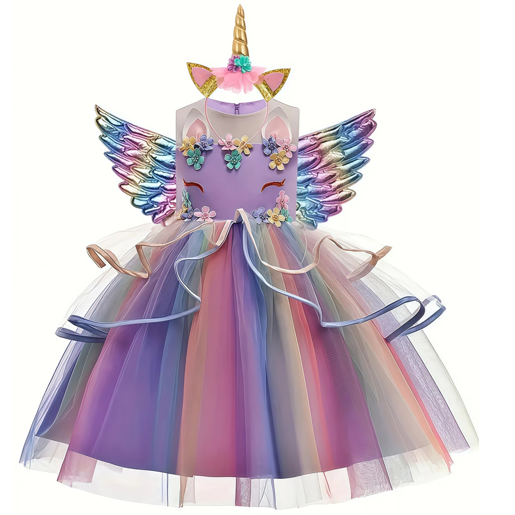 Robe Licorne Arc-en-Ciel Fille en Tulle – vue 4