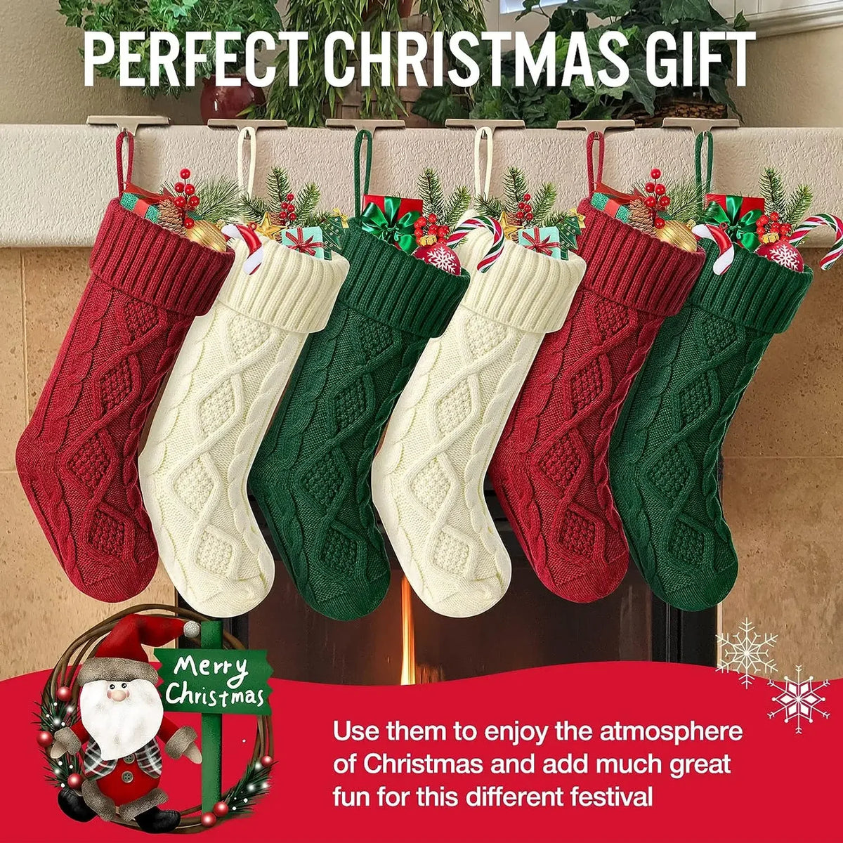 Grande Chaussette de Noël en Maille Torsadée