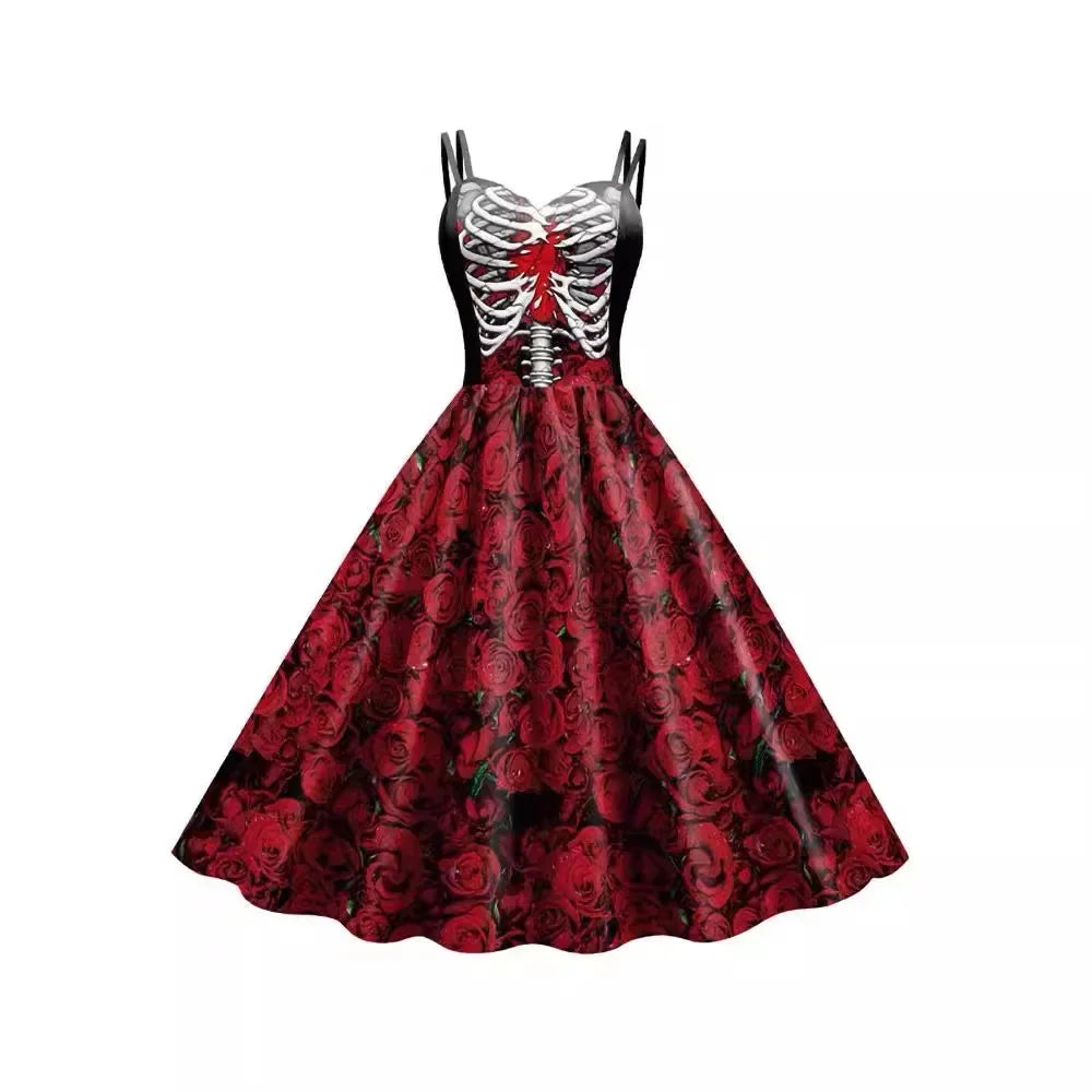 Robe Dos Nu Imprimé Tête de Mort Femme