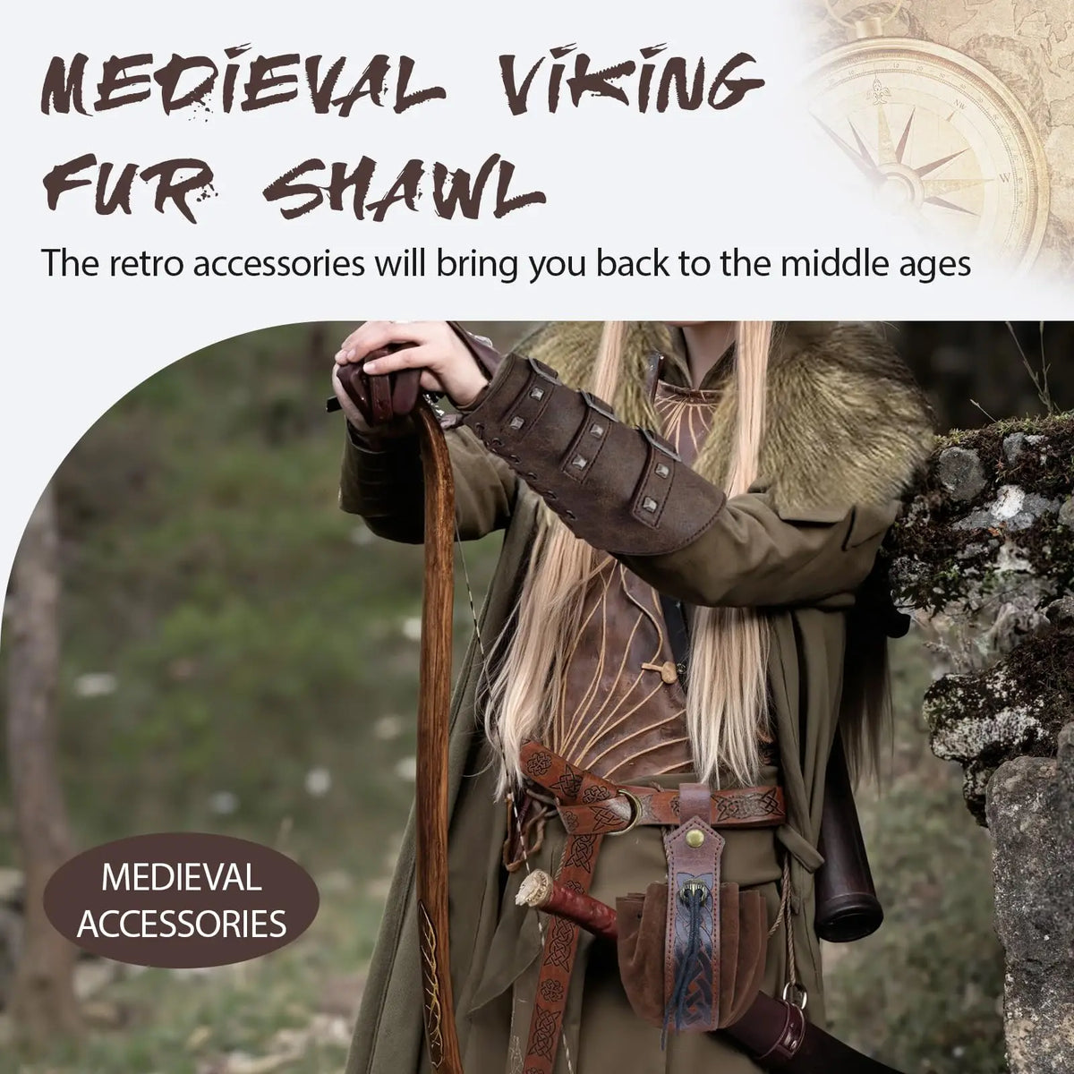 Châle Viking en Fausse Fourrure Gris – Adulte