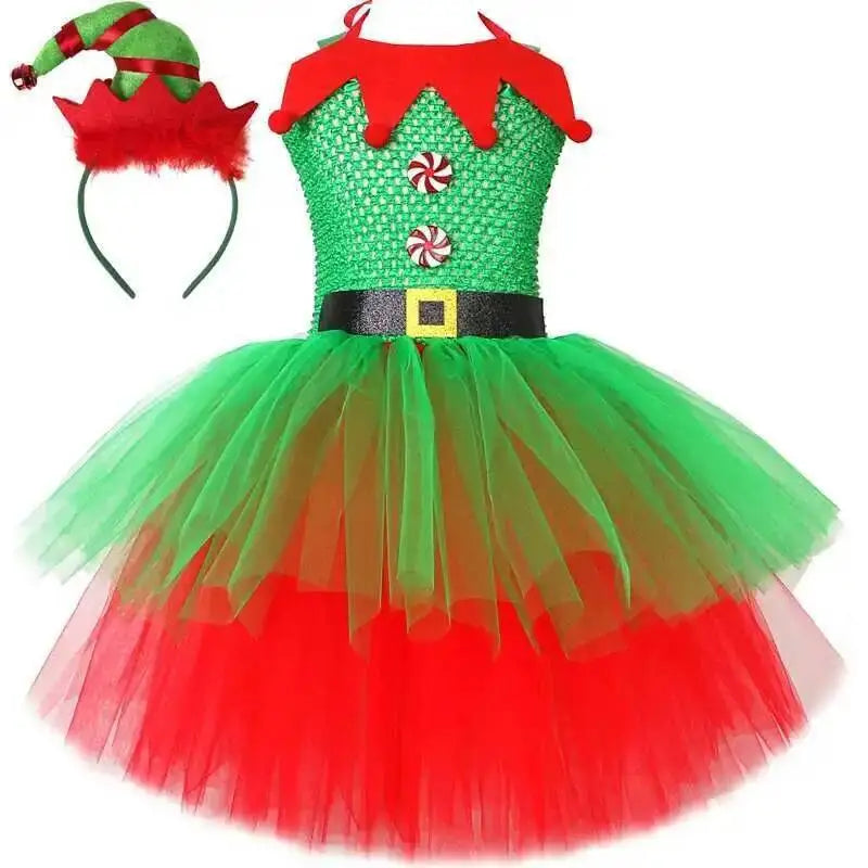 Robe de Lutine Rouge et Verte Fille – vue 10
