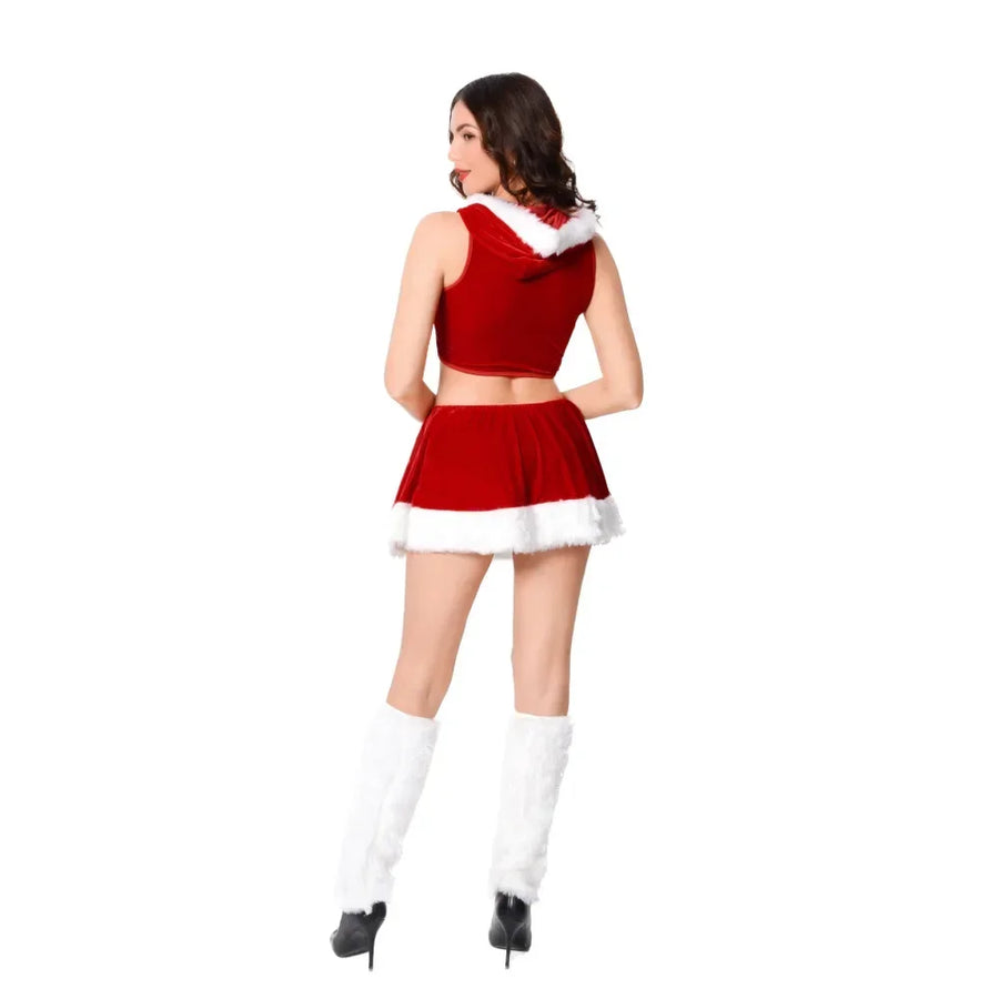 Robe Mère Noël Sexy à Capuche Fendue