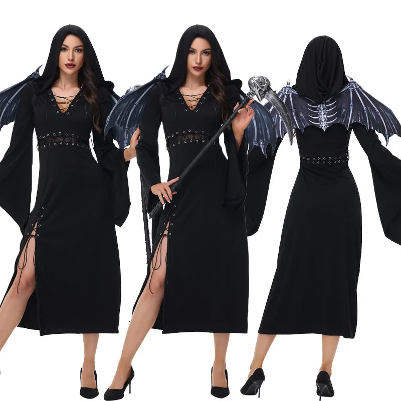 Robe Noire Gothique Femme – Sorcière, Vampire ou Démone – vue 2