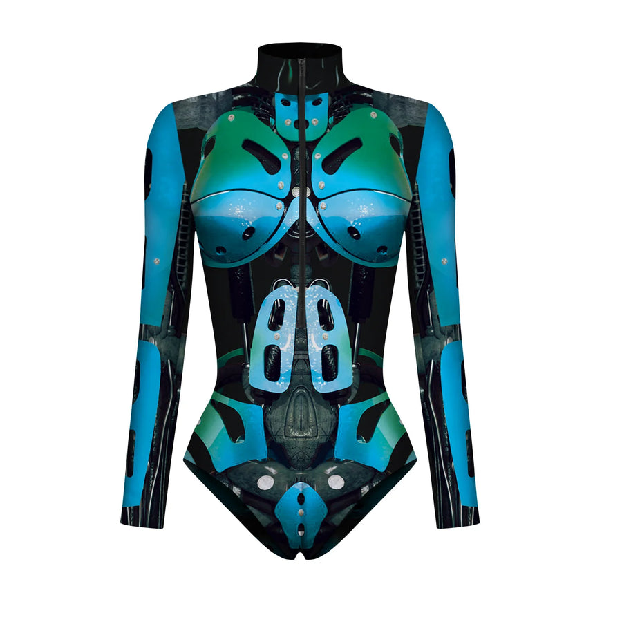 Combinaison Super-Héros Femme - Costume Armure Robot Imprimé Numérique